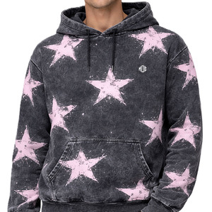 Vintage Wash Star Print Hoodies for Men Cotton Fleece Pullover Streetwear Oversized Fit Acid Wash Casual Wear Custom Logo ODM - Product Image 2