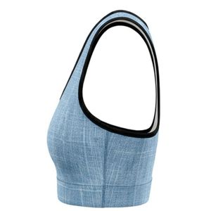 Women's Light Blue Checkered Racerback Sport Bra Scoop Neck Medium Support Breathable Spandex Polyester Yoga <b>Top</b> Seamless Design - Product Image 4