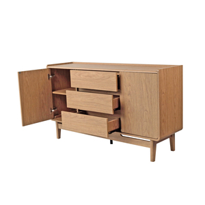 Buffet TV scandinave minimaliste en teck pour salon, 3 tiroirs, 2 portes, en teck avec finition couleur pour intérieur. - Product Image 6