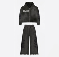 Ensemble de survêtement Y2K deux pièces pour homme, personnalisé OEM, style streetwear tendance, avec motifs graphiques usés, imprimé et strass, en tissu épais