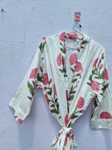 Floral Cotton <b>Kimono</b> Robe Women White Boho <b>Kimono</b> Dressing Gown Lightweight Summer <b>Beach</b> Cover Up Lounge Wear - Product Image 4