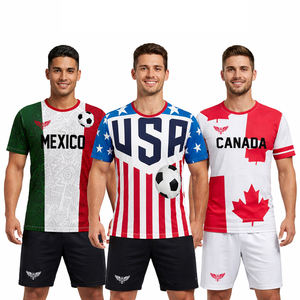 Conjunto de Camisetas de Fútbol Personalizadas con Bandera Nacional para la Copa de Fútbol 2026, Camiseta Deportiva de Poliéster Estampada para Fanáticos del Fútbol de EE. UU., México y Canadá - Product Image 1