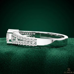 Anillo de Compromiso de Moissanita con Corte Princesa Certificado por IGI, Oro Blanco de 9K, 10K, 14K, 18K, Anillo de Boda con Pavé de Doble Aro para Mujer - Product Image 2