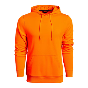 <b>Men's</b> <b>Orange</b> Hooded Fleece <b>Sweatshirt</b> Regular Fit Solid Color Casual Pullover with Front Pocket Autumn Wear - Product Image 2