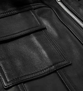Premium Men's <b>Black</b> Real Leather Jacket Slim Fit Biker Motorcycle Coat Fashion Zip Up Multi-Pocket Outerwear Winter <b>Windbreaker</b> - Product Image 3
