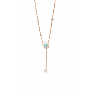 Collier en Y minimaliste floral en argent sterling 925 plaqué or rose avec turquoise et diamant serti clos, chaîne pour femme, cadeau - Product Image 1