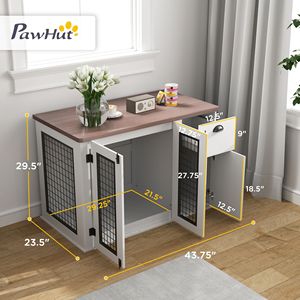 44-Inch White Wood Furniture Dog <b>Crate</b> with Double Door Storage Drawer for Large Breeds for Cats Rectangle Shape - Product Image 3
