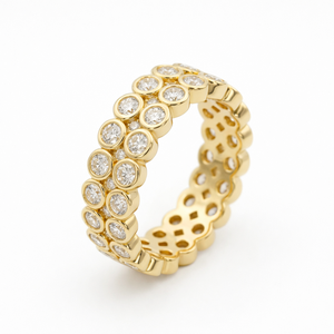 Bague double rangée entièrement sertie avec certificat IGI, diamant de laboratoire rond couleur DEF, clarté VS VVS, en or massif 9K 10K 14K 18K - Product Image 1