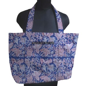 Écologique Robuste Épicerie Dames Coton Toile Sac Fourre-Tout Main Bloc Imprimé Coton Toile Épaule Sacs À Provisions - Product Image 1