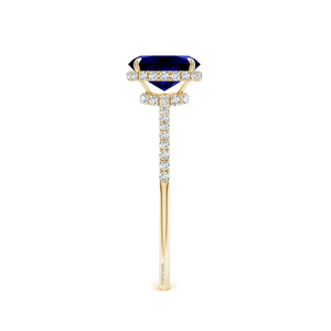Bague de fiançailles et de mariage en saphir taille coussin avec bande pavée de diamants brillants en or 10K 14K 18K et argent 925 935 - Product Image 3