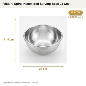 Bol Vistara en acier inoxydable martelé satiné SS304 de 28 cm avec motif en spirale extérieur pour la décoration de la maison - Product Image 3