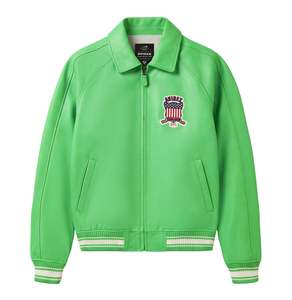 Avirex <b>Men's</b> Green Varsity Style <b>Jacket</b> Embroidered Patch Front Zipper Casual Style Regular Fit Turn-down Collar - Product Image 1
