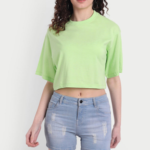 เสื้อครอปสตรีผ้าฝ้ายธรรมดาเสื้อครอปสำหรับออกกำลังกาย - Product Image 1