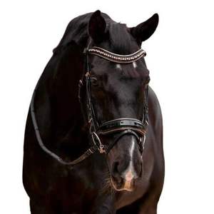 สายรัดหน้าผากม้าหนังสีโรสโกลด์ พร้อมแถบตกแต่งสีโรสโกลด์ประดับคริสตัลขนาด 6 มม. สายรัดหน้าผากหนังทำมือรูปตัวยูสำหรับสายรัดหน้าผากม้า - Product Image 1