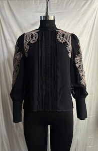 Blusa de Manga Larga con Ajuste Cómodo para Fiestas Casuales y Uso en la Oficina, Color Negro con Diseño Dorado, Compre Directamente del Proveedor - Product Image 2