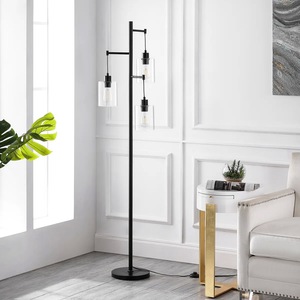 Lampadaire trépied en bois de style nordique avec abat-jour en lin pour appartements chaleureux et projets hôteliers - Product Image 1