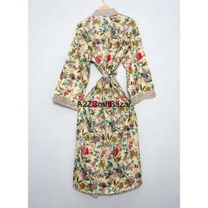 Kimono traditionnel à imprimé floral 100% coton pur pour femmes, vêtements de nuit d'été pour femmes, robe décontractée de plage et de soirée - Product Image 5