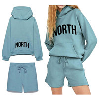 Ensemble de survêtement décontracté pour femme en coton éponge 100 % brodé, respirant, écologique, séchage rapide, à manches longues et short, idéal pour l'entraînement