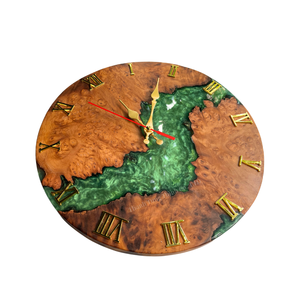Reloj de Pared Rústico de Madera con Incrustaciones de Resina y Números Romanos, Diseño Redondo Hecho a Mano para Decoración de Sala de Estar - Product Image 4