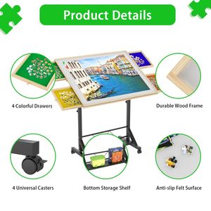 Tavolo per Puzzle Regolabile 35"*27.17" in Legno per 1500 Pezzi con Cassetti Portaoggetti e Gambe Inclinabili a 360 Gradi - Product Image 2