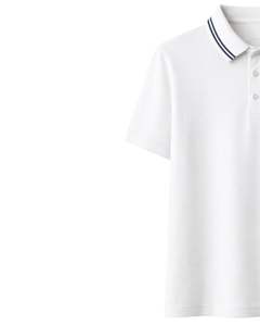 Polo homme blanc personnalisé en mélange de coton, décontracté, à manches courtes, col classique, uni, haut d'été avec détail rayé contrastant, coupe ajustée - Product Image 2