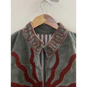 Chaqueta de Algodón de Punto con Terciopelo Bordado a Mano para Mujer, Cuello Mandarín, Manga Larga, Estampado Floral, Frente Abierto, Estilo Prairie, Invierno/Primavera - Product Image 3