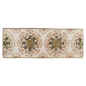 Embroidered Floral Table Runner Traditional Home Decor Washable Beige Brown Pattern - Product Image 1