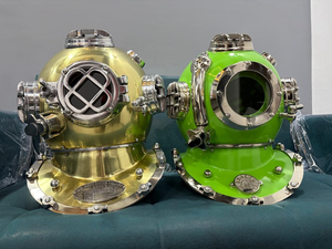 Juego de 2 Cascos de Buceo Vintage de Latón y Verde, Cascos de Buceo Náuticos para Aguas Profundas, Decoración Marítima, Artículos de Colección - Product Image 5