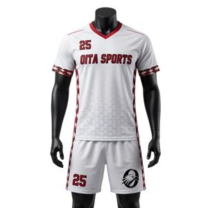 Ensemble d'uniformes de lacrosse unisexe blanc et rouge en polyester, maillot et short de sport ajustés, vêtements d'entraînement et de match pour équipes - Product Image 1