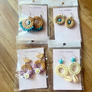 Boucles d'oreilles de mariage en rotin faites à la main au Vietnam, en fibres naturelles, écologiques, légères, accessoires de mode - Product Image 1
