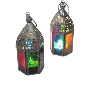 Moroccan <b>Decorative</b> Metal Hanging Candle <b>Lantern</b> With Colorful Glass Black Finished for Home & Garden Decor <b>Lantern</b> - Product Image 1