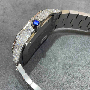 นาฬิกาหรูหราประดับเพชรโมอิสซาไนต์ VVS แบบอัตโนมัติ ขอบหน้าปัดสีเขียวมะกอก ตัวเลขโรมัน ตัวเรือนทรงเหลี่ยม เครื่องประดับฮิปฮอป NYC ระบบจักรกล - Product Image 3