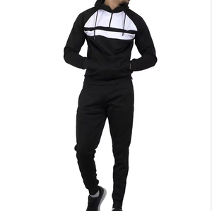 Conjunto Deportivo Informal para Hombre, Sudadera con Capucha y Pantalones Deportivos en Color Negro, con Bloques de Color, Logotipo Personalizado, Dos Piezas, Ropa Urbana - Product Image 1