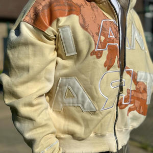 Sweat à capuche court personnalisé brodé et imprimé, coupe ample, 450 g/m², épais, effet vieilli, délavé à l'acide, zippé, doublé satin, pour homme - Product Image 2