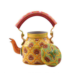 Tea Kettle With <b>Lid</b> Hand Painted Floral Design Yellow Green Red Handle Water <b>Pot</b> - Product Image 1
