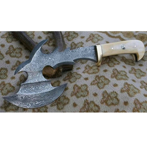 Custom Full Tang Damascus Steel Hunting Camping Bearded <b>Axe</b> Bone <b>Handle</b> Tomahawk Real Hatchet with Leather Sheath, Ideal Gift - Product Image 3