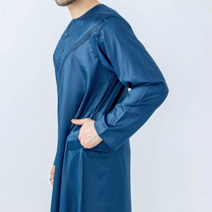 Fashion round Neck <b>Thobe</b> / Thawb Plain Dyed for Adults Breathable <b>Men's</b> Latest Design Breathable Jubbah Solid Color Islamic - Product Image 4