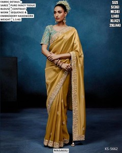 Mandira Elegance Fancy <b>Tissue</b> Traditional Wrinkle-Free Moisture-Wicking Saree for Women-<b>Wedding</b> & Party Occasions - Product Image 4