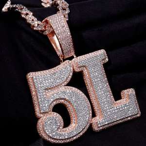 Luxury 2-Tone Iced Custom Number <b>Name</b> Diamond Pendant Free Cuban <b>Chain</b> Personalized Hip Hop Sterling Silver Necklace Party Gift - Product Image 3