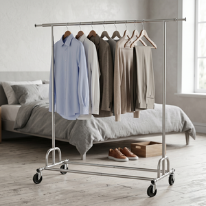 Perchero moderno de metal y acero con ruedas, soporte portátil independiente para almacenamiento de ropa, mueble para dormitorio - Product Image 2