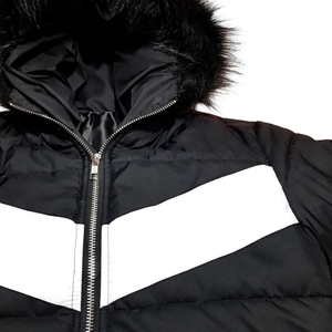 Veste matelassée épaisse à capuche pour homme, coupe-vent d'hiver, noire, avec blocs de couleur, garniture en fourrure, fermeture éclair, doublure en nylon - Product Image 6