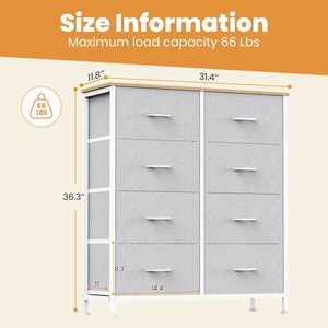 Cómoda de tela con 8 cajones para dormitorio, organizador de cajones, armario de almacenamiento para armario, ropa, mueble para TV, color gris claro - Product Image 2