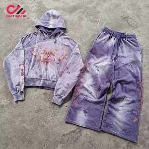 Conjunto Deportivo Tie Dye con Capucha, Corte Holgado, Estampado de Calavera, Algodón, Ropa Urbana Unisex para Otoño, CARR MASTER - Product Image 1