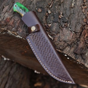 Couteau de Bushcraft en Acier Damas Forgé à la Main, Manche en Cône de Pin, Couteau Bowie à Lame Pleine avec Étui en Cuir, Support OEM/ODM Personnalisé - Product Image 5