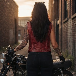 Chaleco de Motociclista de Piel de Oveja para Mujer, Estilo Biker, Verano 2026, Transpirable, Cuello en V, Cierre de Cremallera, Corte Ajustado - Product Image 3