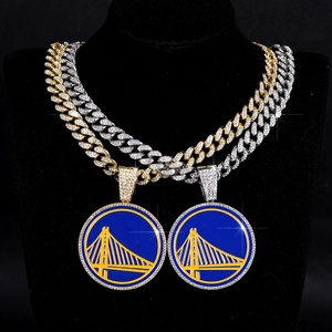Nouveau collier tendance HipHop plaqué or avec pendentif en cristal glacé, charme des Golden State Warriors, chaîne cubaine, <span class=keywords><strong>bijoux</strong></span> d'équipe de basket-ball - Product Image 1