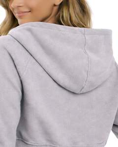 Sweat-shirt à capuche zippé personnalisé pour femme, coupe courte, manches longues, décontracté, en molleton doux, style streetwear, couleur gris clair, pour l'automne et l'hiver - Product Image 6