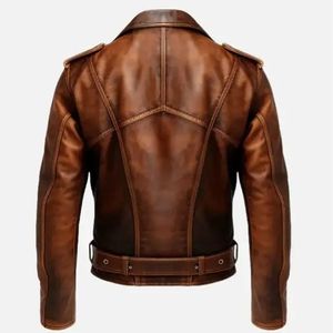 High Quality Casual Men's Winter PU Leather Jacket <b>Stand</b> Front Zipper Washed Finish Solid Color Custom OEM Service Breathable - Product Image 2