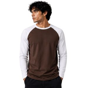 Chocolate Brown And <b>White</b> Raglan Long Sleeve T Shirt Men Premium Cotton Crew Neck Casual Baseball Tee Custom Streetwear Apparel - Product Image 1