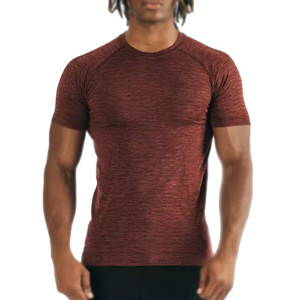 Camiseta Deportiva de Manga Corta para Hombre, Color Naranja, de Secado Rápido, Corte Ajustado, Cuello Redondo, Tejido de Poliéster, Color Sólido - Product Image 3